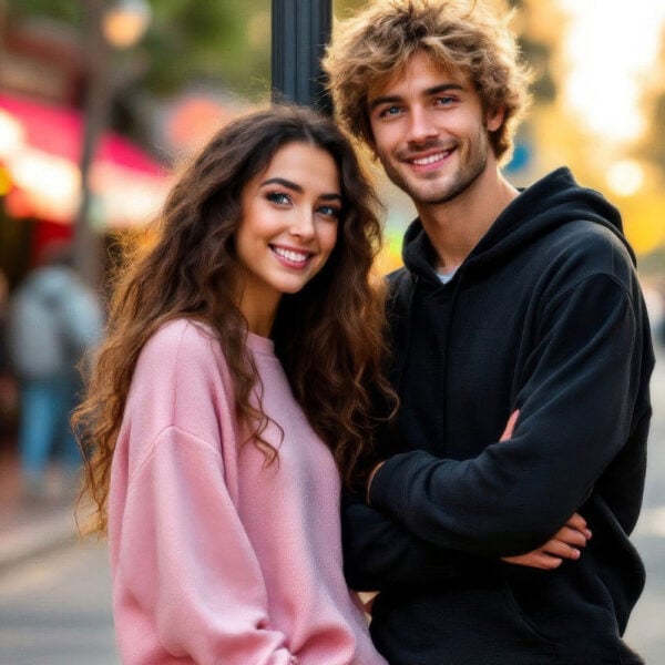 AI City Life portrait of an individual walking through urban streets, surrounded by city buildings and the dynamic energy of city life.