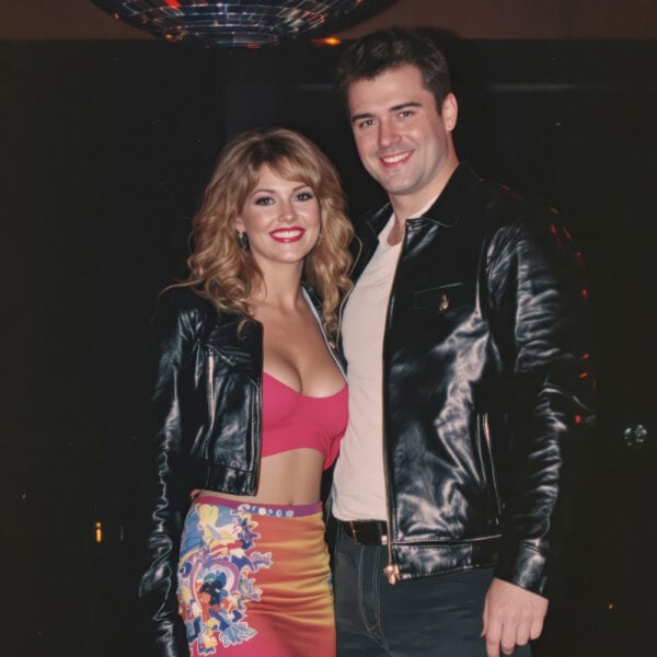 AI 90s Portraits featuring individuals in iconic 90s fashion, capturing the unique style and vibrant energy of the 1990s.