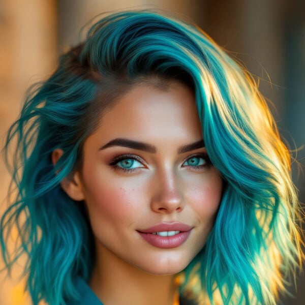 AI hairstyle transformation portrait showcasing a person with a new fashion hairstyle AI and vibrant hair color, embodying a perfect AI hair makeover.