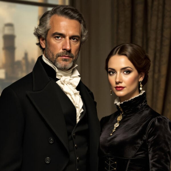 Portrait victorien réalisé par IA capturant l'essence de la mode et la force des ouvriers industriels du XIXe siècle pendant la révolution industrielle.