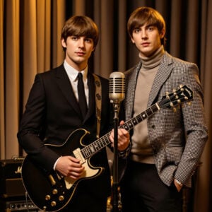 AI-generated 1960s fashion portraits and Beatles era inspired photos, showcasing iconic 60s styles and vintage AI 60s images.