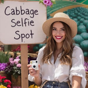AI-generated portrait of farmers harvesting cabbage at the Cabbage Harvest Festival, showcasing vibrant festival scenes and joyful agricultural traditions.