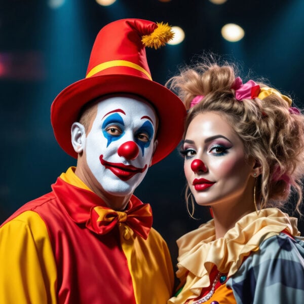 Ritratto AI Circus di trapezisti vintage e forzuti con volti nitidi