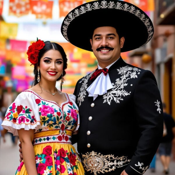 AI-Porträts in traditionellen Trachten, darunter japanische Kimonos, Wikinger-Krieger, osmanische Kaftane, spanische Flamencokleider und weitere kulturelle Trachten aus aller Welt.